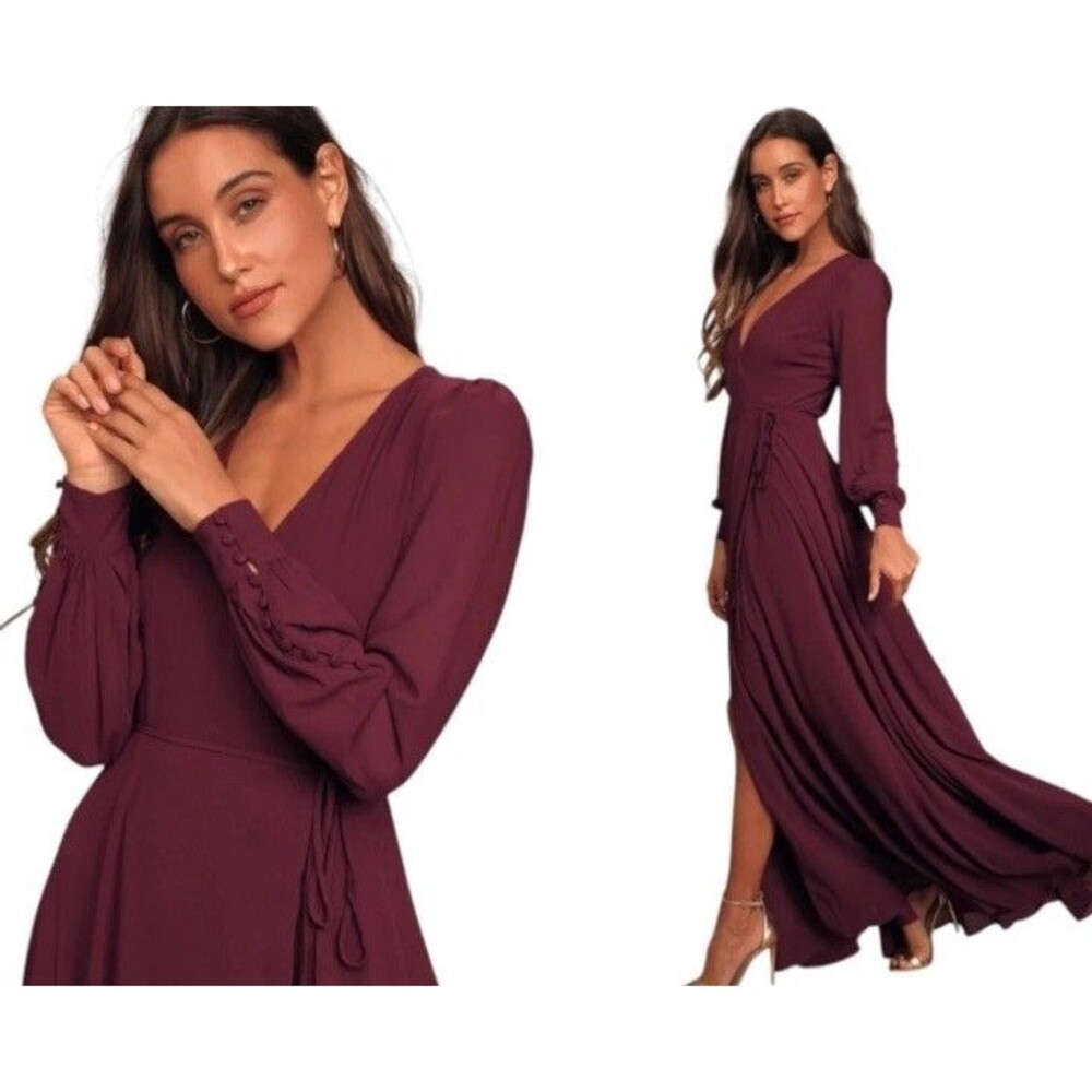 Lulus My Whole Heart Long Sleeve Wrap Dress Womens XL Plum Purple Classy Elegant